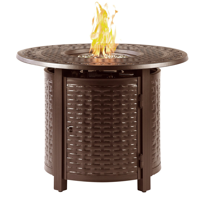 Eastpointe Round Aluminum Propane Smokeless Fire Pit Table with Hidden Fuel Tank, Brown