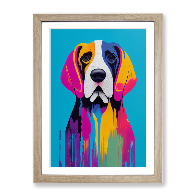 Dripping Dog No.5 Abstract 1 Piece Single Picture Frame Wall Art, 64cm H x 46cm W x 2cm D, Oak