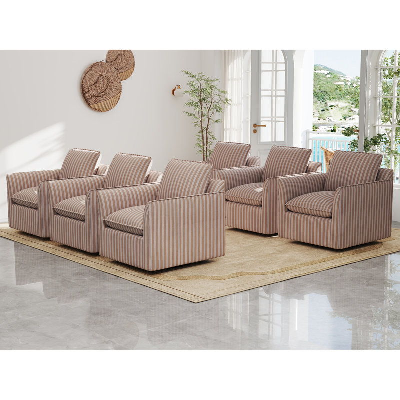 Hylee 29.7" Wide Modern Soft Upholstered Removable Cushion Swivel Barrel Chair, 6, Brown