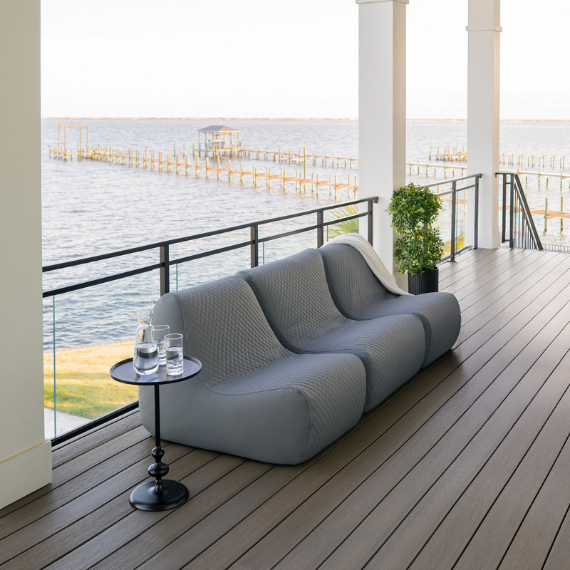 Big Joe Solvana Outdoor Patio Furniture Set, Stitched Weather-Resistant Vegan Leather, 3 Piece Sectional, Moonlit Gray