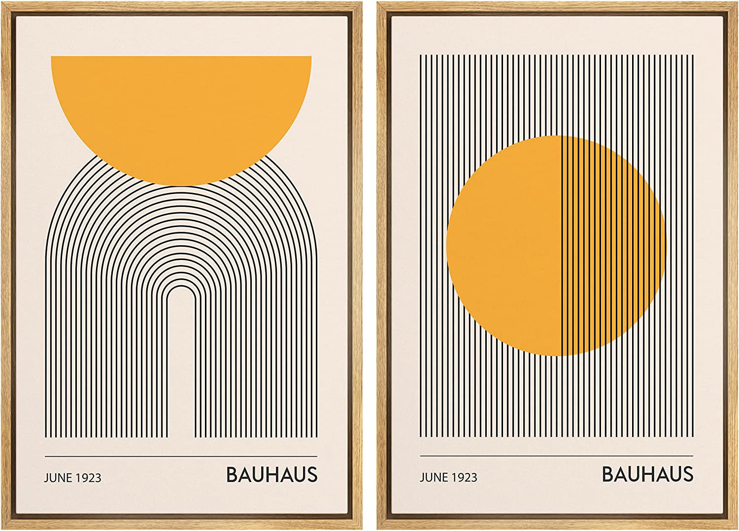 Mid Century Modern Boho Bauhaus Solar Sun Abstract Art Decor Framed On Canvas 2 Pieces Print, 36" H x 48" W