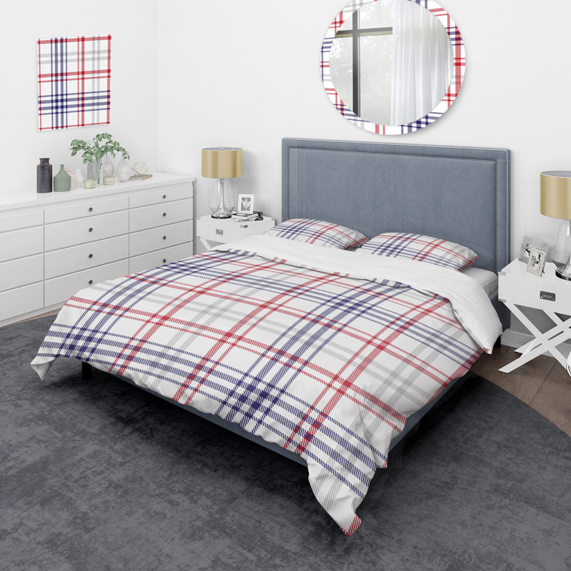 Tartan blanc à carreaux - Ensemble de housse de couette abstrait - Microfibre de polyester