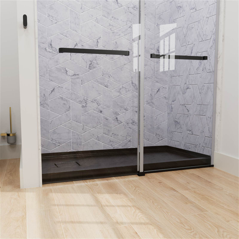 60 In. X 32 In. Black Alcove Rectangle Acrylic Bathroom Shower Pan Base With Left Hand Drain, Matte Black, Left
