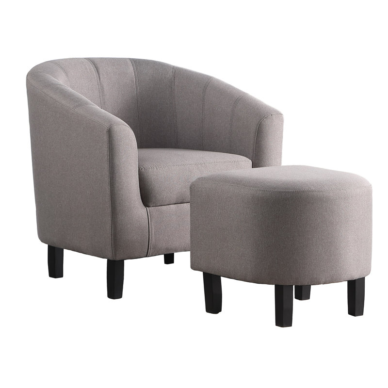 Eliza Upholstered Barrel Chair with Ottoman, Gray Polyester