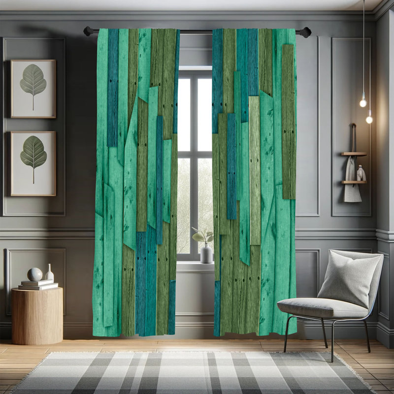 East Urban Home Rustic Curtains, Barn House Door Print Farm, Pair of 28", Fern Green, 28" W x 63" L