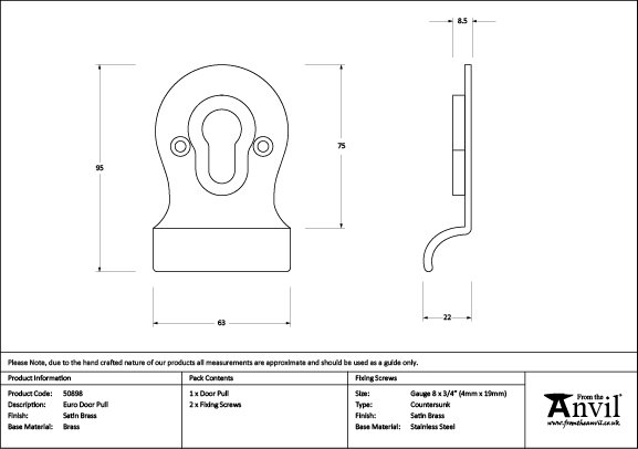 Face Fixed Satin Brass Euro Escutcheon