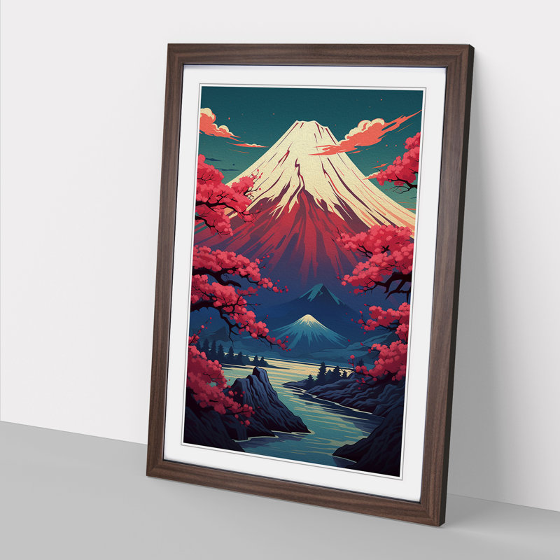 Mount Fuji Deco - Framed Print, 64cm H x 46cm W x 2cm D, Walnut 