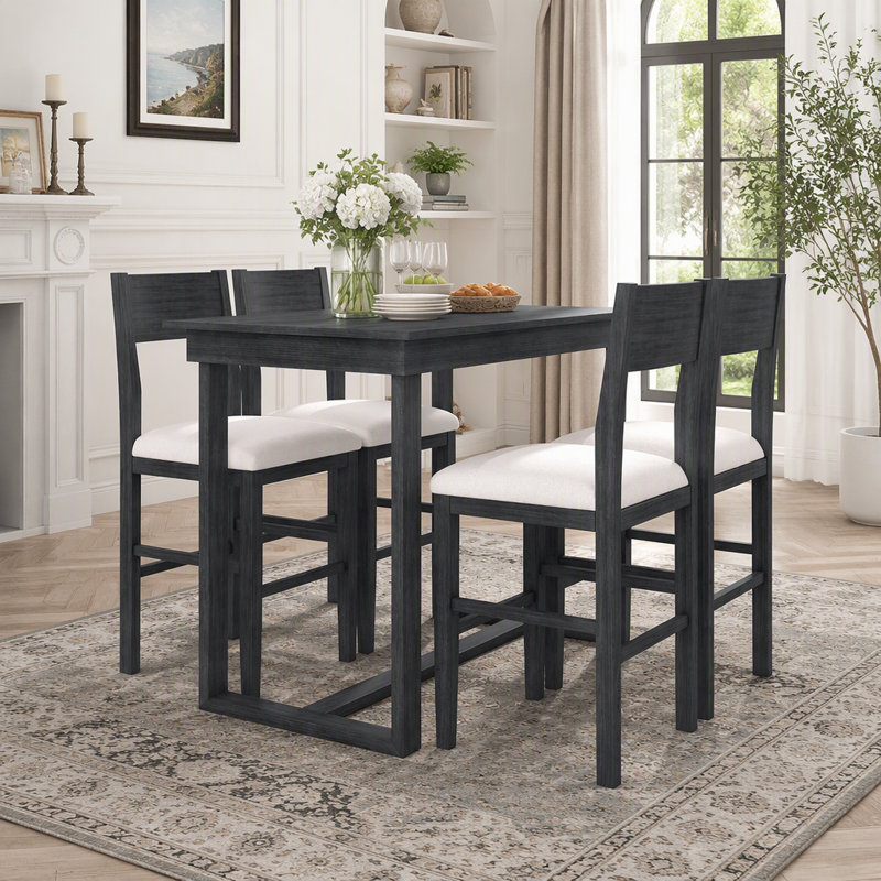 Ensemble de table de salle à manger à hauteur de comptoir 5 pièces Farmhouse avec 1 table rectangulaire et 4 chaises pour petits espaces, gris
