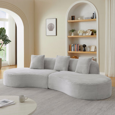 Basic Sectional Sofa, Corduroy Compressed Upholstered Curved  Sofa With Scatter Cushions-No Assembly Required,Upholstered Oversized Couches