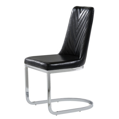 Black Dining Chair (2 Units) - Faux Leather & Metal, Pu Foam Padded Seating, C Style Base With Floor Stoppers, 22.32in Depth, 20.05in Width, 37.74in Height, 42lb Weight 2 Leather, Metal Frame,