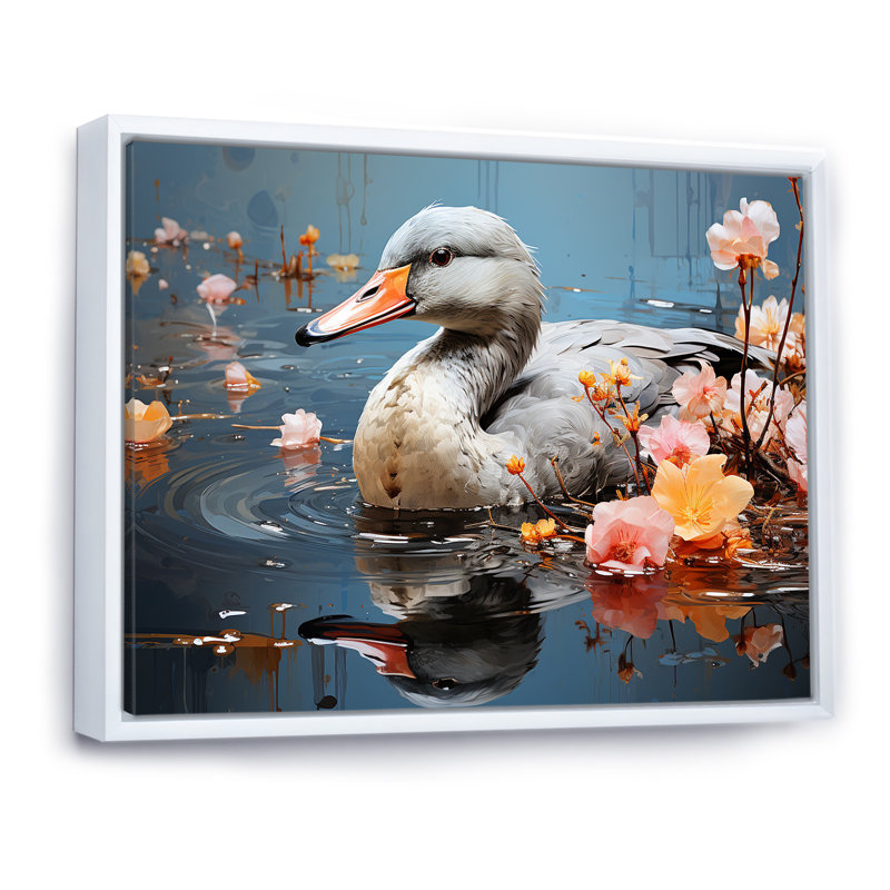 «Grey Duck», art mural «Duck», Cadre flottant blanc, H 30 po x l 40 po x P 1,5 po