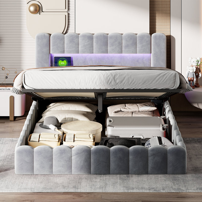 Ottoman Storage Bed, Light Grey, Super King (6')