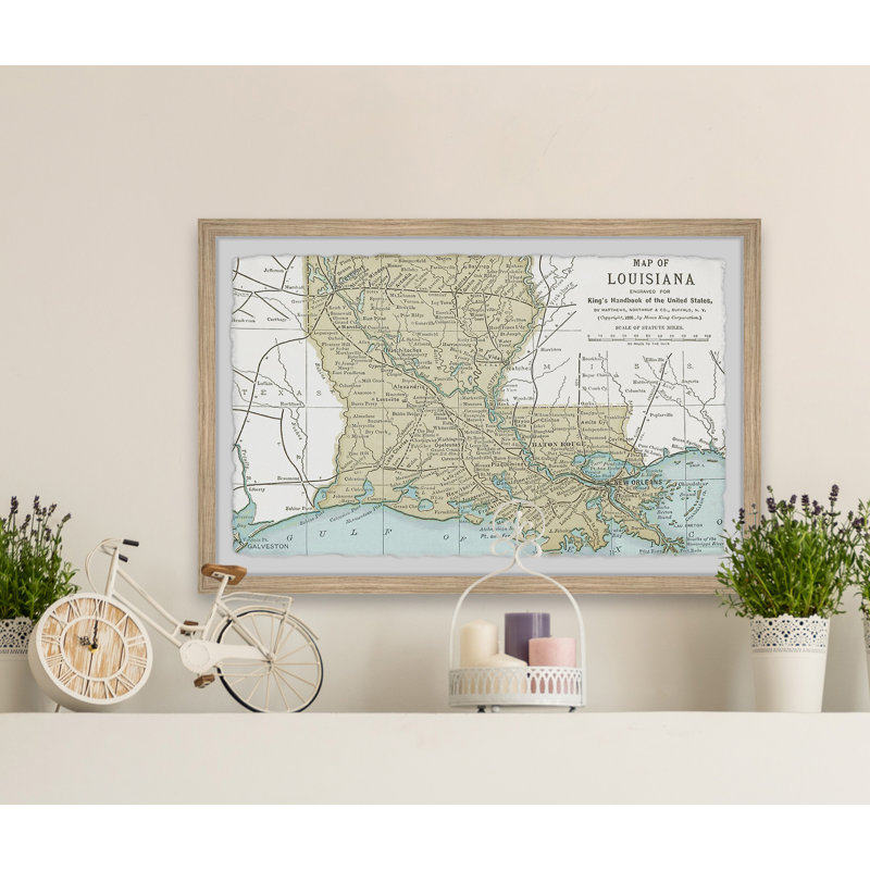Louisiana State Map - impression encadrée, H 8 po x l 12 po x P 1,5 po