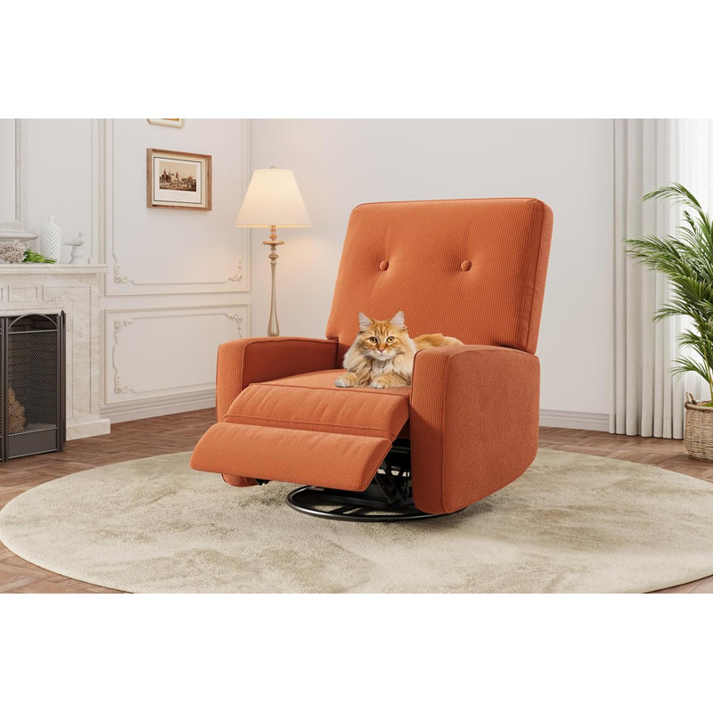 Oversized Swivel Rocker Recliner Chair, 360° Glider Recliner for Adults, Linen Upholstered Chair for Living Room, Orange