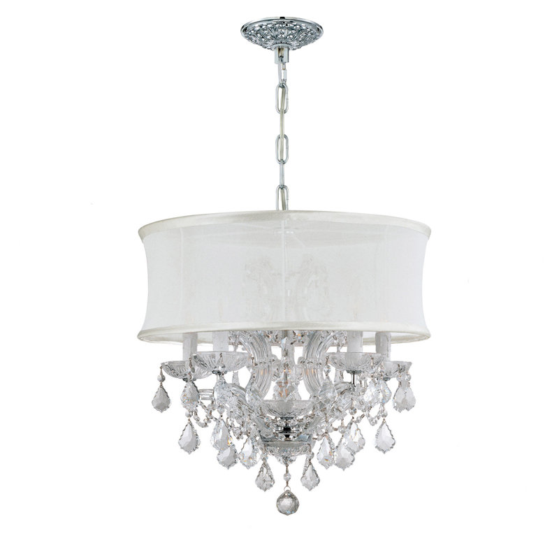 Corrinne 6 - Light Glass Drum Chandelier, Polished Chrome, Majestic Wood Polished