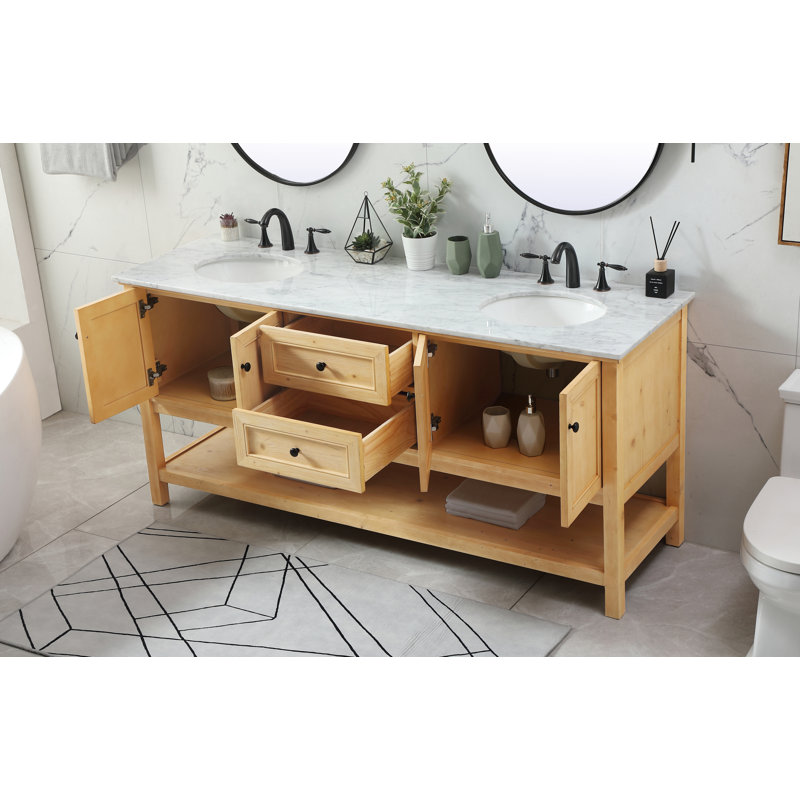 Ensemble de meuble-lavabo double 72 po Bonsai, Brun clair