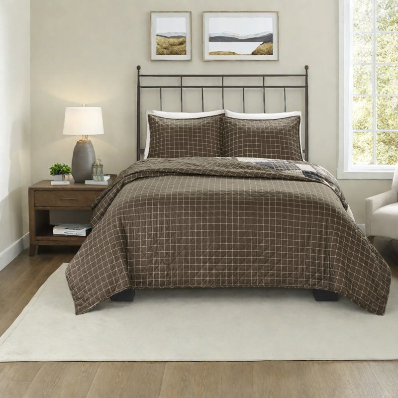 Ensemble de literie pour lit double réversible en microfibre de style rustique