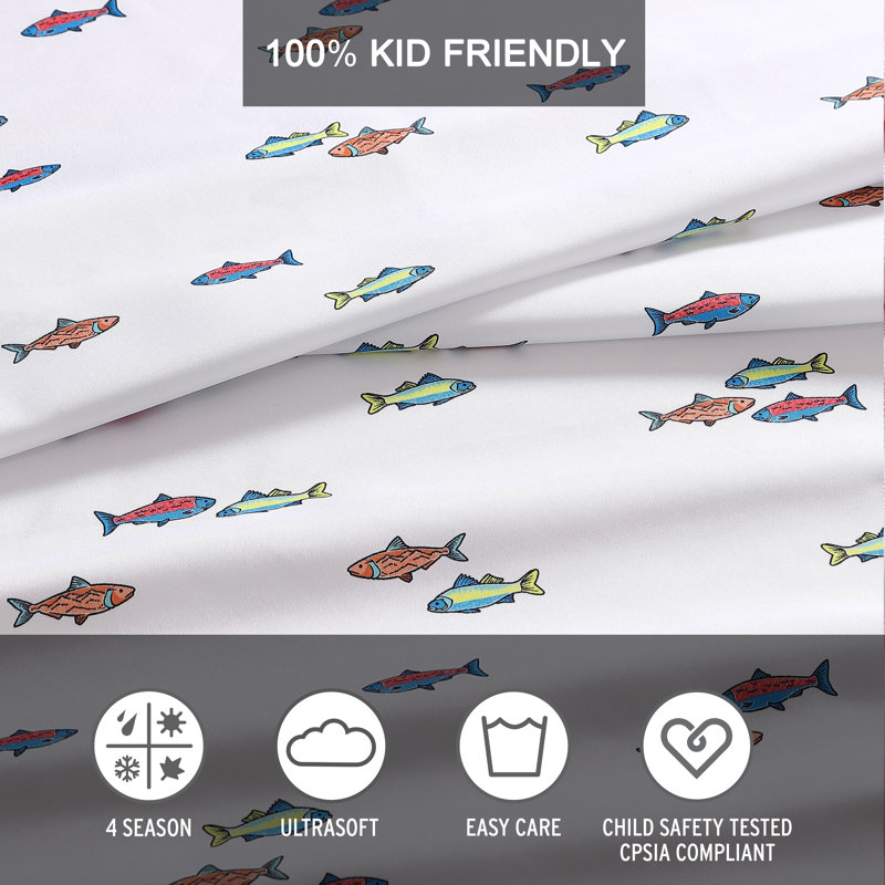 Fish Lake Twin Cotton Polyester Microfiber Sheet Set