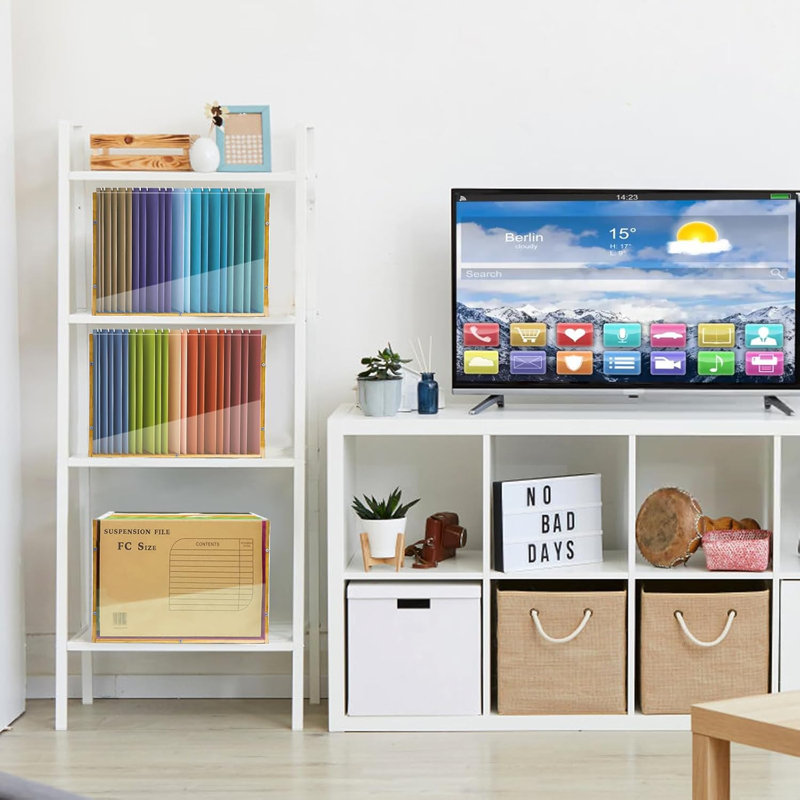 Clear Hanging File Organizer, Bamboo File Box Organizer With Handle, Letter Size Filing Crate Bin Holder For Home Office Desk, Easy To Assemble