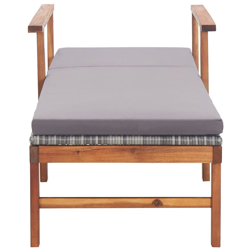 78.7" Long Acacia Single chaise with Cushions, Black