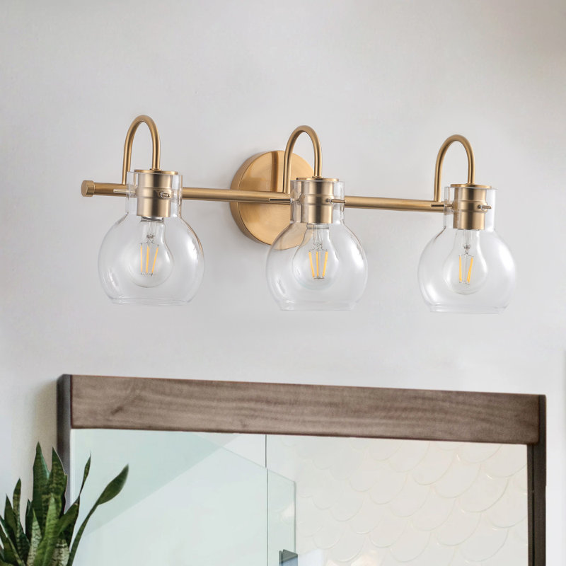 3-Lamp Gold Iron Adjustable Glass Ceiling Light