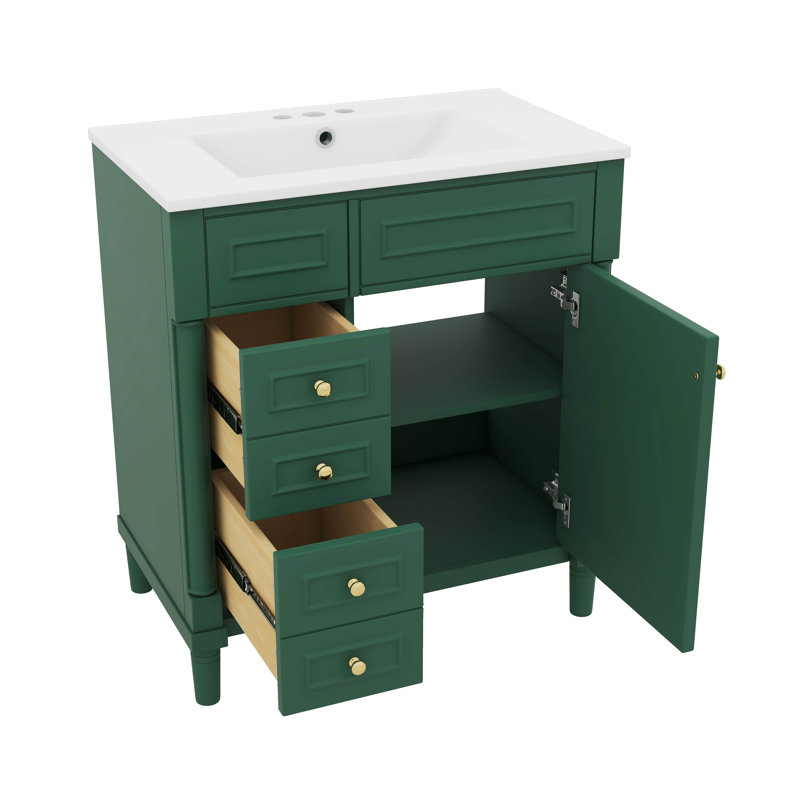 Meuble-lavabo de 30 po avec lavabo, meuble de rangement moderne avec 2 tiroirs, 1 tablette réglable et 1 porte à fermeture en douceur, meuble-lavabo autoportant