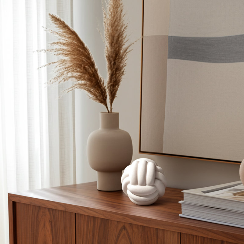 Hershman Knot Orb Rough Texture, 5" H x 5" W x 5" D, White