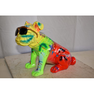 Inko Multicolored Bulldog With Shades Resin Statue 16" x 9" x 13"H
