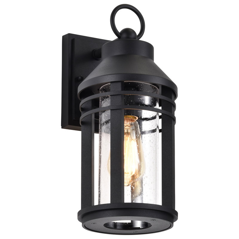 Abbra - 1 Light Large Wall Lantern - Matte Black with Clear Seeded Glass, 15.13" H x 6.50" W x 8.38" D