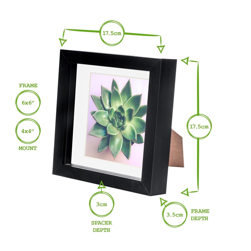 Nicola Spring - 3D Box Photo Frames - Mount, 17.5cm H x 17.5cm W x 3.5cm D, Black/White