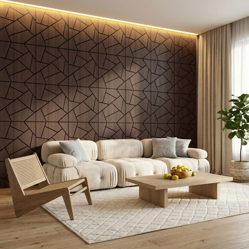 23.6 in. x23.6 in. x0.7 in. 4 Pack Wood Acoustic Wall Panels, 15.5 Sq.Ft Coverage, Geometric Sound Absorbing Wall Decor for Home & Office