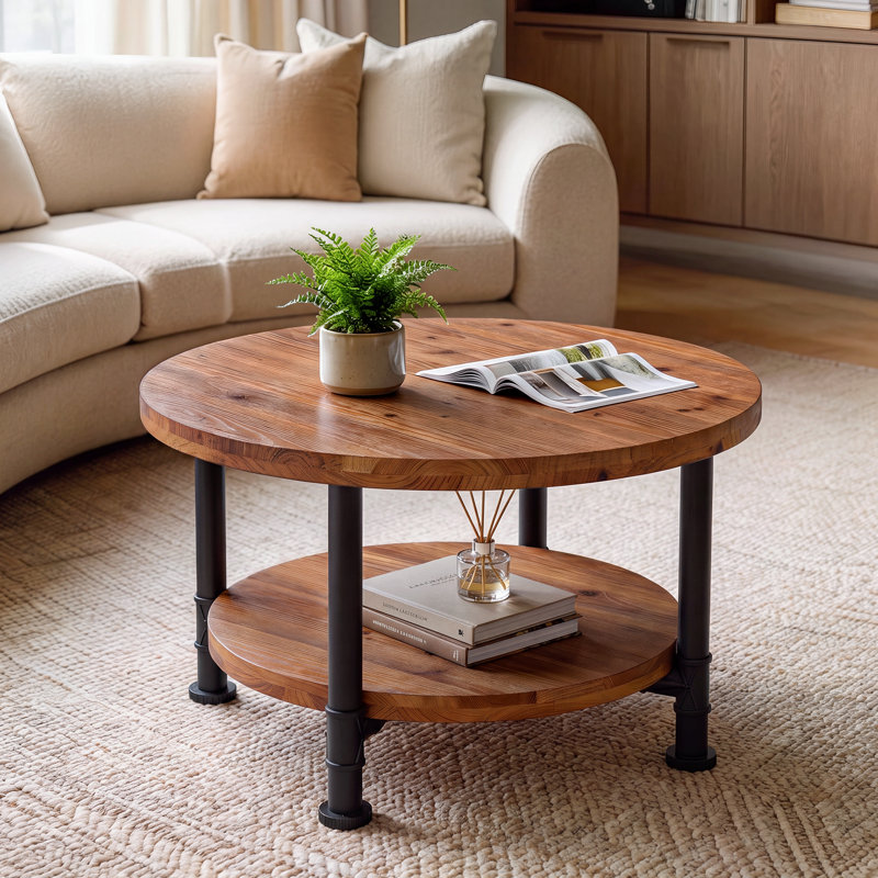 31" Solid Wood Round Coffee Table with Storage