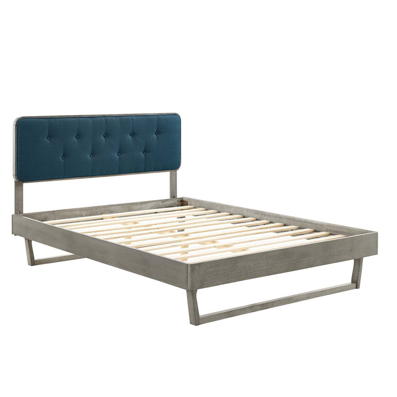 Lit plateforme Bridgette, Double, Gris / azur