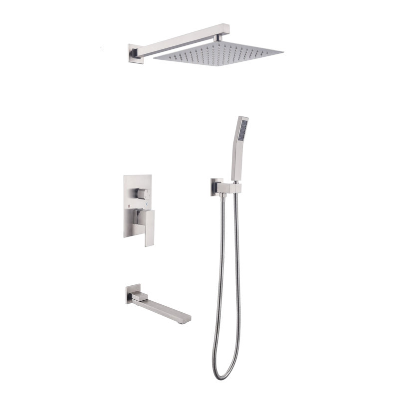 Douche de luxe pour salle de bain avec douche à pluie - carré 10 po en nickel brossé 10 po, Nickel brossé