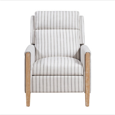 Classic Farmhouse Style Push Back Reclining Chair Solid Wood Living Room Furniture 1Pc White-Gray Strip Pattern Fabric Upholstery