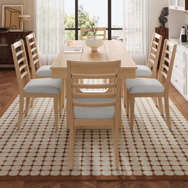 Ensemble de table de salle à manger extensible 7 pièces, table extensible avec rallonge, table de cuisine en bois et 6 chaises rembourrées
