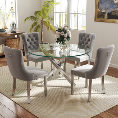 5-Piece Round Glass Dining Table Set by House of Hampton