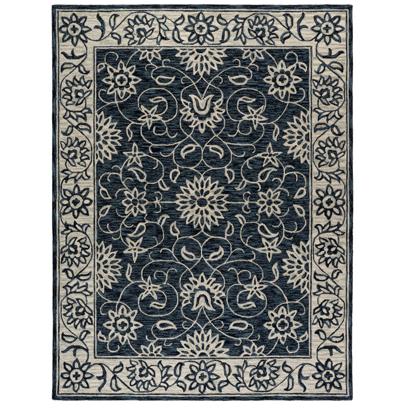 Abrie Hand Tufted Wool Floral Rug, Rectangle 8' x 10'