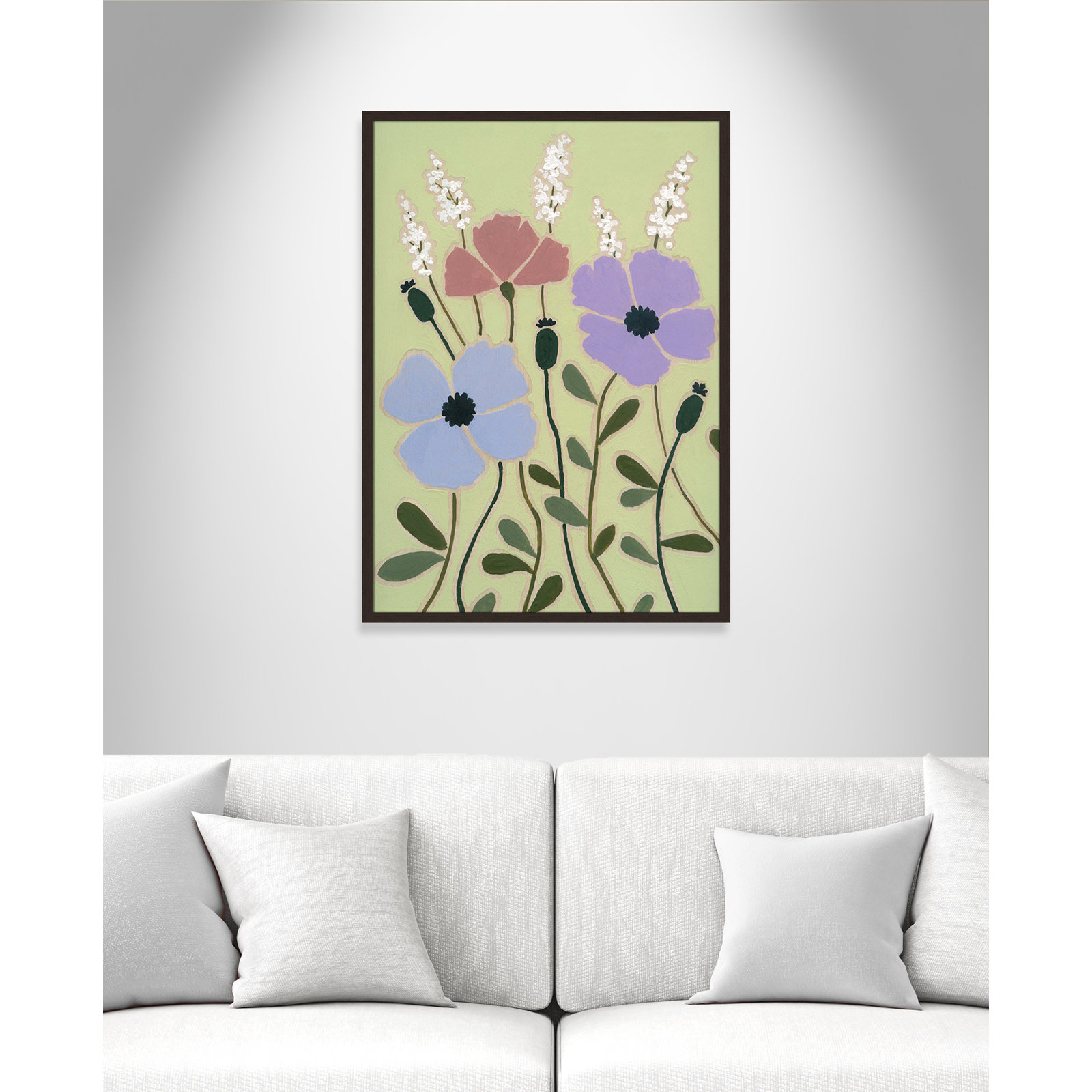 Maura "Woodblock Floral III" Print, 35.5" H x 25.5" W x 1.25" D, Walnut Framed