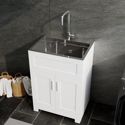 Meuble-lavabo simple 24 po avec plateau en acier inoxydable Mitleff