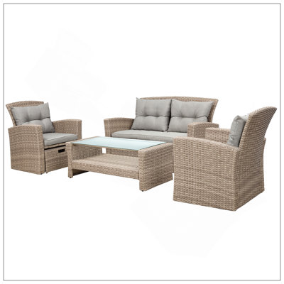 Canapé modulaire d'extérieur en osier avec repose-pieds et coussins 4 pièces