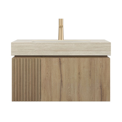 30" Wall-Mounted Bathroom Vanity with Sink, Plywood Storage Cabinet, Sintered Stone Countertop