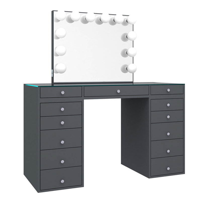 Gaile Slaystation Plus 2.0 Makeup Table with Vanity Mirror , 5 Drawer Units Bundle for Makeup Storage, Charcoal (LCD)