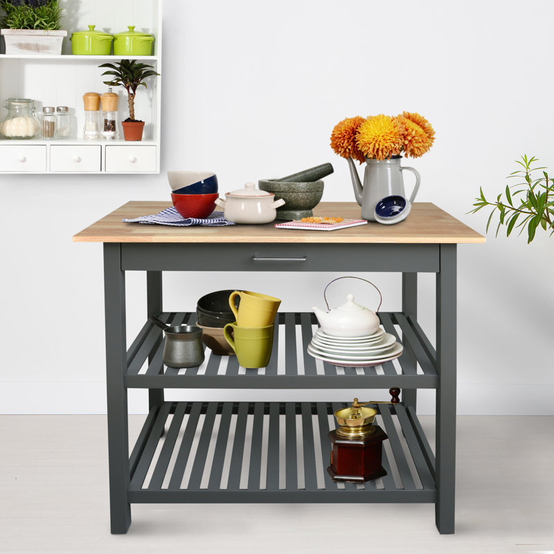 Table de préparation en bois massif de 40 po Herriott, Gris / naturel, 36,5 po H x 40 po l x 20 po P