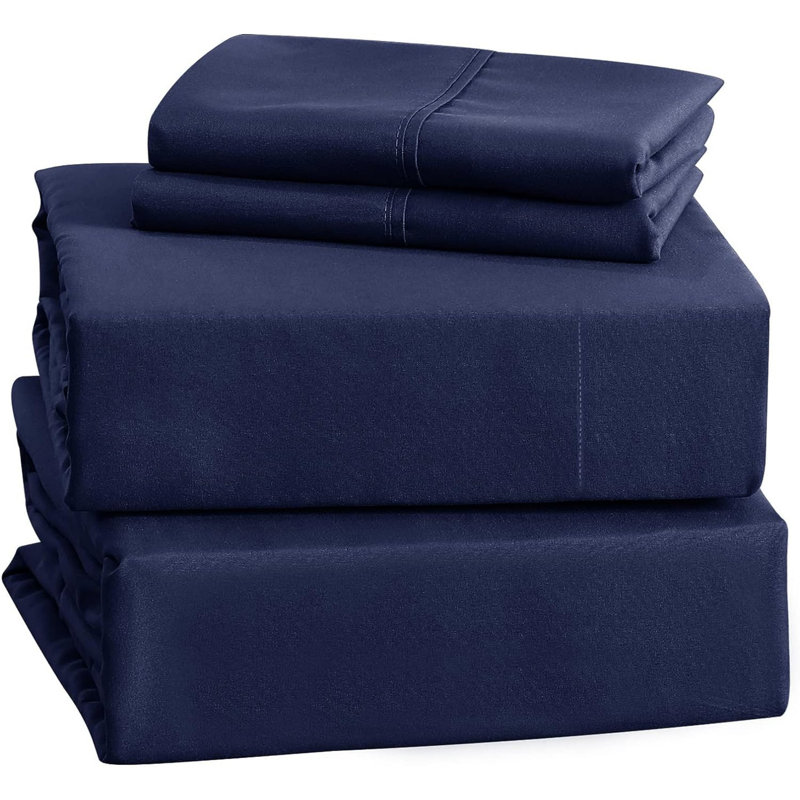 Soft Brushed Microfiber Sheet Set Hotel Luxury with Extra Soft Sheets & Pillowcases, Navy