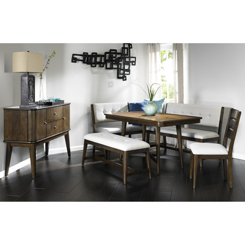 Backless Upholstered Bench For Mid - Century Dining, Cherry Finish, Fabric, Beige Solid Wood + , 19.5 In Height, 16 Width, 42 Depth Dining Of Grace, Seat, Depth, Height