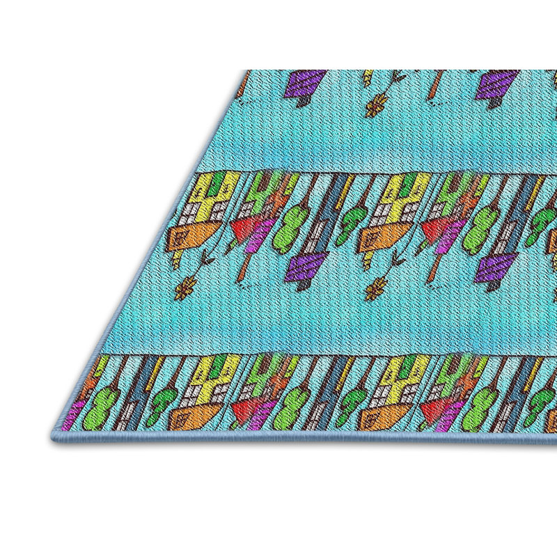 Tapis bleu/vert à motifs, Rectangle 8 pi x 10 pi
