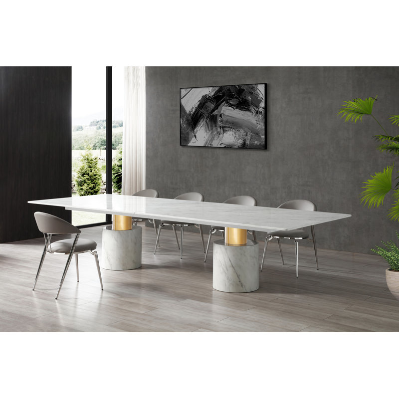 Table de salle à manger Safeya, Blanc, Blanc / Doré, H 30 po x l 120 po x P 48 po