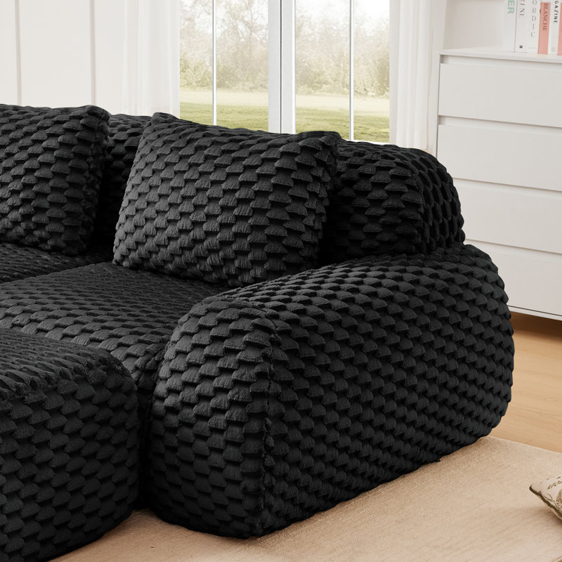 146" Modern L-Shaped Modular Sectional Sofa for Living Room,Flannelette Fabric,Oversized 4-Seater Couch,boneless sofa ,Movable Ottoman,Buckle connection,Anti-slip Design,No Assembly