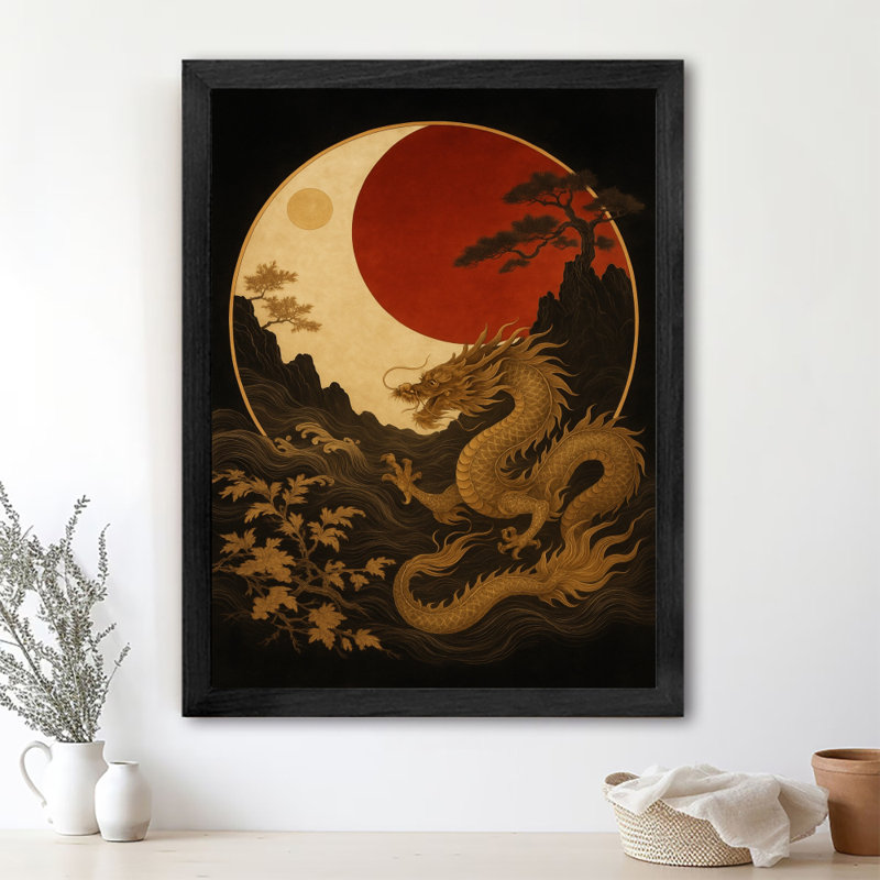 «Black», encadré noir japonais, peinture décorative de bon augure encadrée, H 11 po x l 9 po